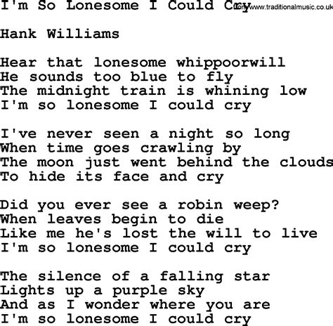 I'm So Lonesome I Could Cry, by Marty Robbins - lyrics