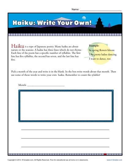 Haiku Syllables Worksheets | 99Worksheets