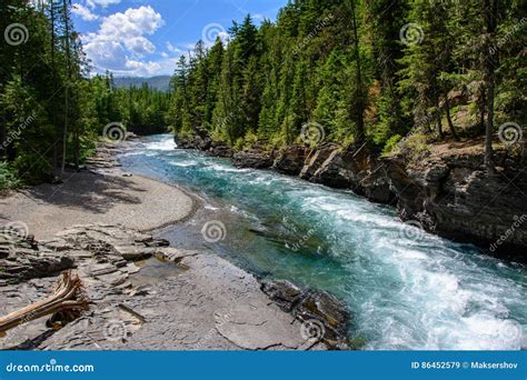 Middle Fork Flathead River in Glacier National Park, Montana US Stock ...