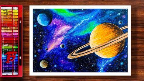 Space Drawing With Planets | Saturn Drawing | Galaxy Drawing | Universe Drawing | Oil Pastels ...