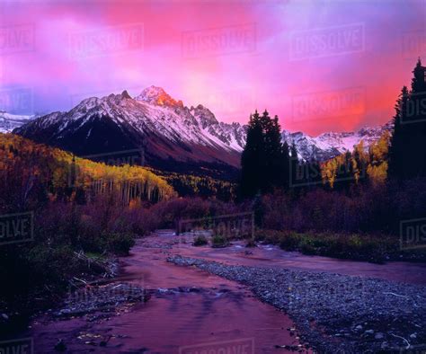 USA, Colorado, Rocky Mountains, Sunset on Mt Sneffels. - Stock Photo - Dissolve