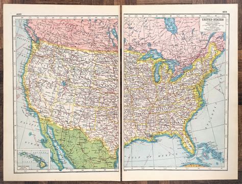 United States C.1920 TWO Antique Maps USA America. - Etsy