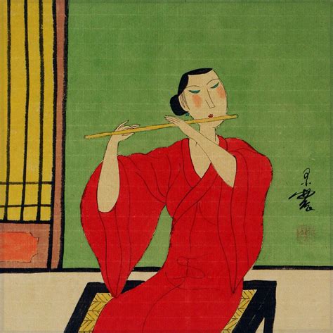 This depicts a woman playing a traditional Chinese bamboo flute. Art ...