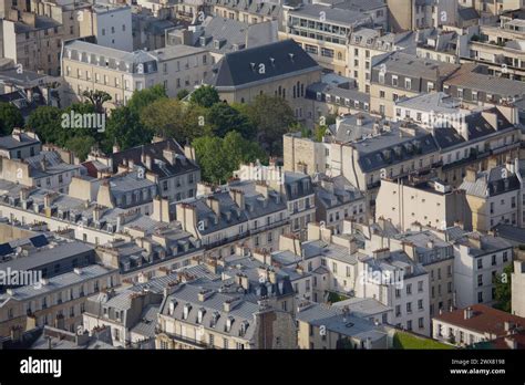 Aerial view of Paris from the 56th floor of the Tour Montparnasse, zinc ...