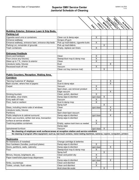 Editable Office Schedule Template Excel Cleaning Checklist Janitorial Smorad Janitorial Cleaning ...