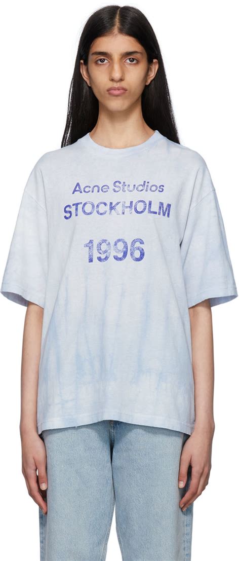 Acne Studios: Blue Logo Stamp T-Shirt | SSENSE