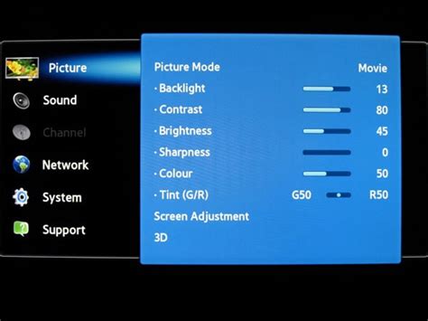 Samsung LCD 2012 TV recommended picture settings shown with menu ...