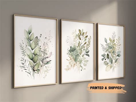 Sage Green Watercolor Botanical Prints Set of 3 Beige Wild - Etsy