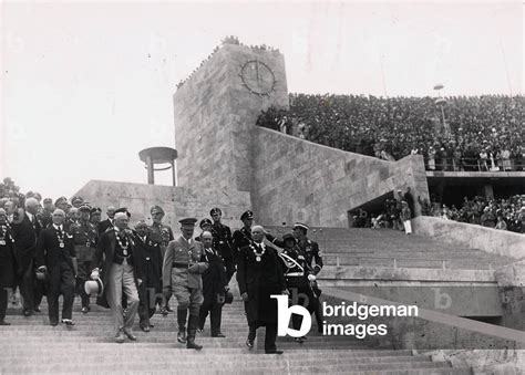 Adolf Hitler with officials in the Olympic Stadium, Olympic Games in Berlin 1936 (b/w photo) by