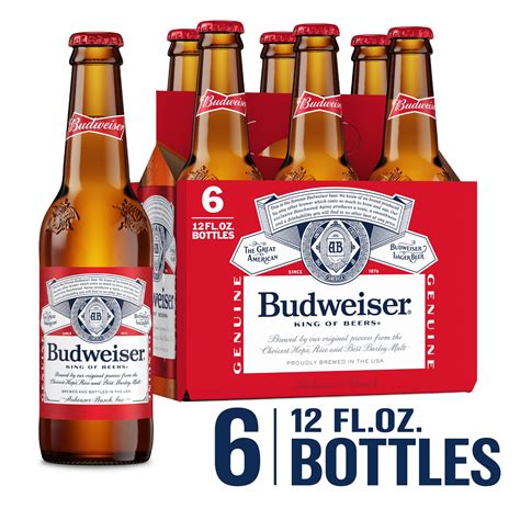 Budweiser Beer, 6 Pack Beer, 12 fl oz Bottles, 5 % ABV, Domestic ...