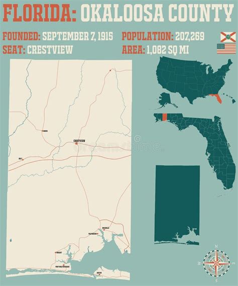 Map of Okaloosa County in Florida Stock Vector - Illustration of signs ...