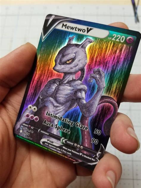 Mewtwo V Full Art Rainbow Holo Custom Orica Pokemon Card | Etsy