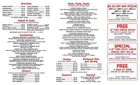 Nancy's Pizza menu in Niles, Illinois, USA