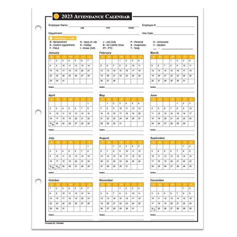 Attendance Organizer for 2021 from LaborLawCenter.com