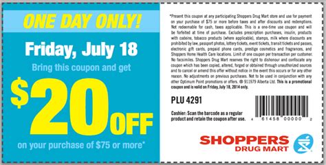 Shoppers Drug Mart Canada Printable Coupons: Save $20 On your Purchase Of $75! - Hot Canada ...