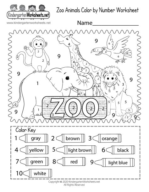 Zoo Color by Number Worksheet for Kindergarten - Free Printable ...