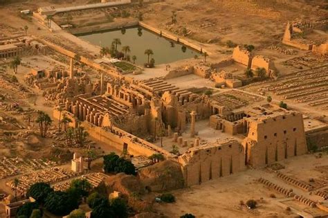 Aerial view of Karnak Temple and Sacred Lake New Kingdom; 18th dynasty ...