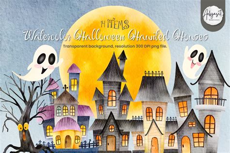 Haunted House Watercolor Cartoon Clipart - Design Cuts