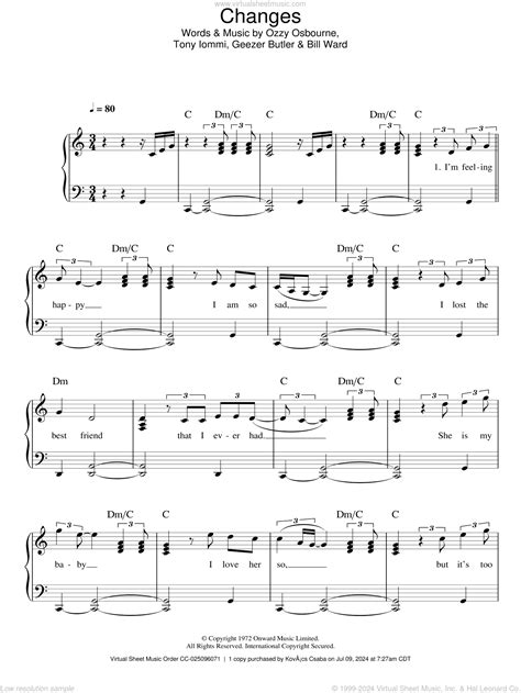 Osbourne - Changes sheet music for piano solo [PDF]