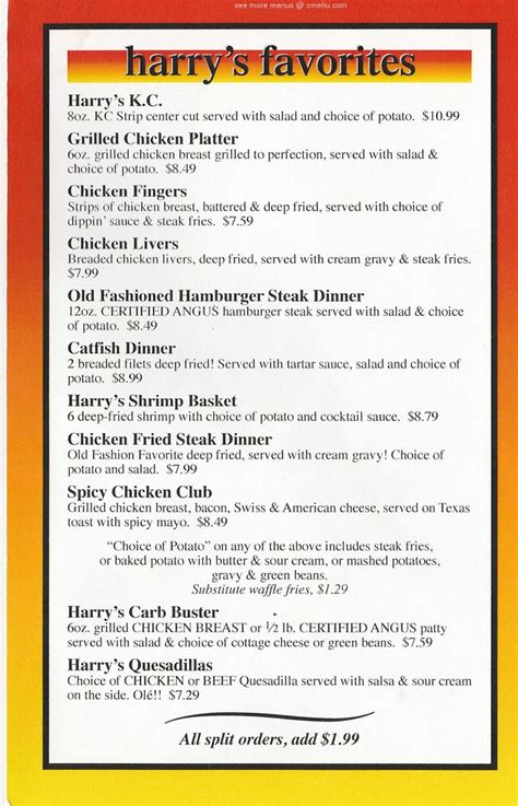 Menu at Harry's Uptown Bar & Grill, Wichita