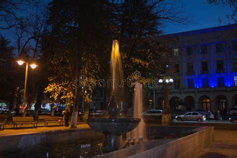 Fountain in the Night Park. Night Scene of Park Editorial Photo - Image ...