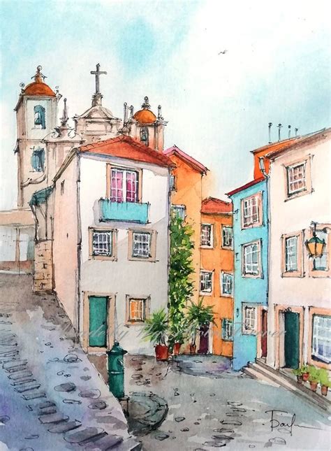 Lisbon original watercolor/Lisbon painting/Portugal art/watercolor drawing/city painting ...