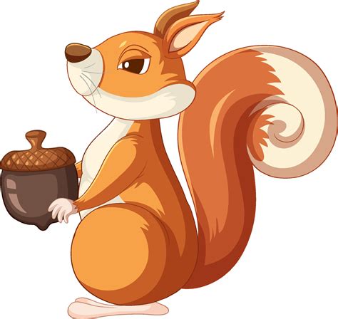 Cute cartoon squirrel holding acorn on white background 6765647 Vector ...