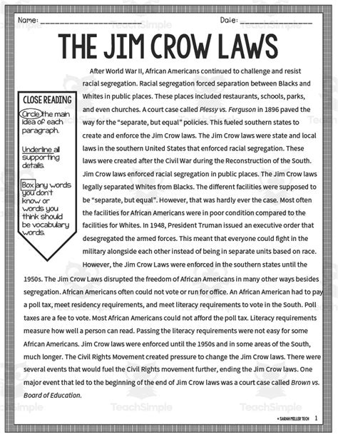 Jim Crow Era Facts | Summary, System & Failure | Worksheets - Worksheets Library