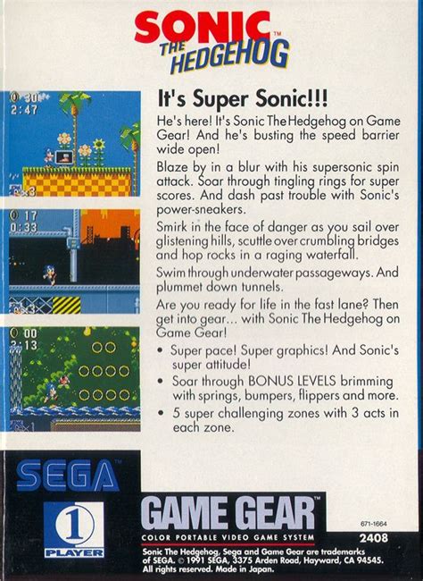 Sonic the Hedgehog (1991) Game Gear box cover art - MobyGames