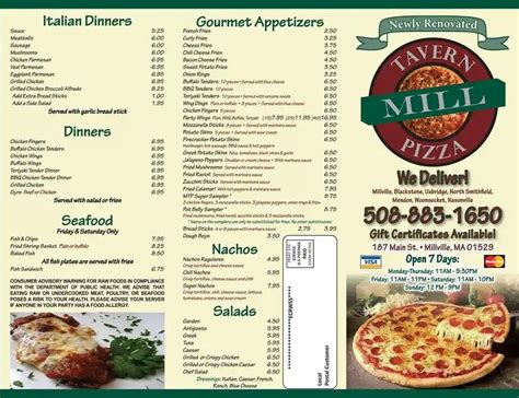 Menu at J & M Pizza restaurant, Millville, 187 Main St