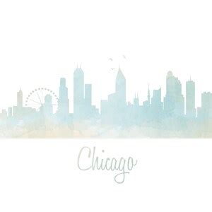 Chicago Skyline Watercolor Art Print Color & BW - Etsy