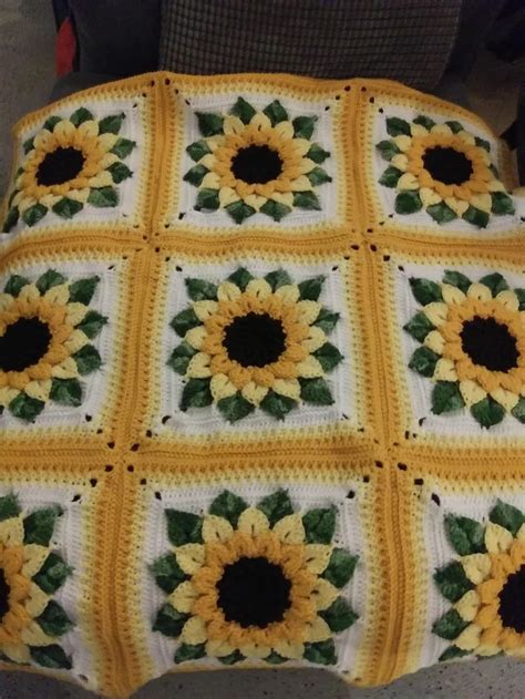 Finally finished this sunflower blanket! : crochet | Crochet sunflower, Granny square crochet ...