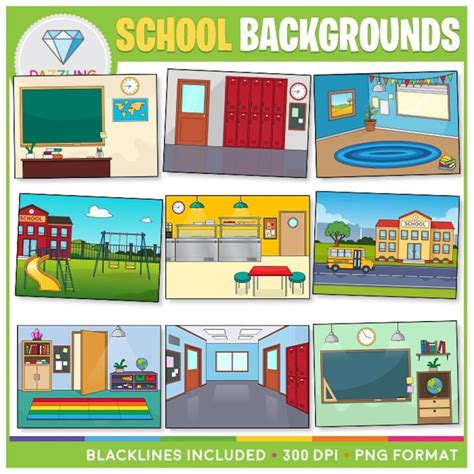 School Backgrounds Clip Art for BOOM CARDS, Powerpoint and Slides Cute ...