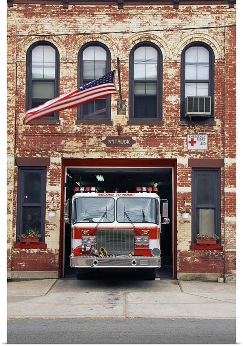 Poster Print Wall Art entitled Fire engine parked in a small town firehouse | eBay