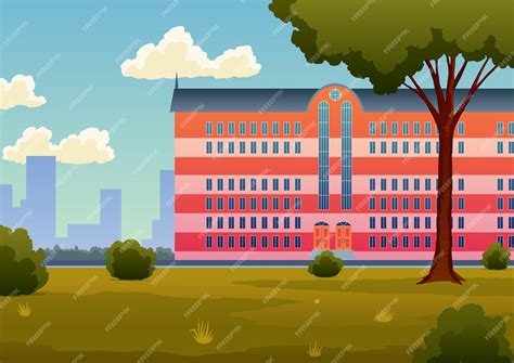 Premium Vector | High school facade Urban landscape background with institute or university ...