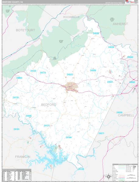 Bedford County, VA Wall Map Premium Style by MarketMAPS - MapSales