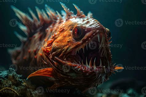 Deep water fish at the bottom of the ocean. A scary fish with big teeth. 25935395 Stock Photo at ...