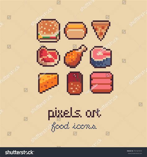 food pixel art icons set, 16x16 pixel art style vector illustration. # ...