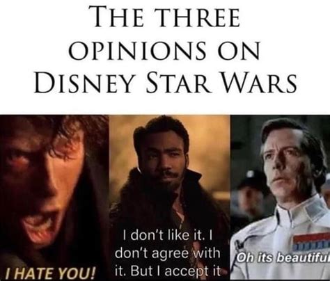 THE THREE OPINIONS ON DISNEY STAR WARS I don't like it. I don't agree ...