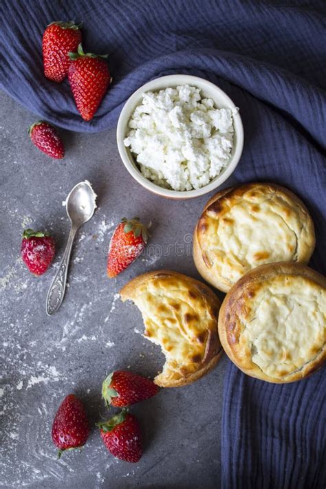 Freshly Baked Cream-cheese Buns on a Table. Sweet Breakfast Top View ...