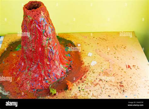 Volcanic clay model school projects. Children's school work. Volcano made with clay in a craft ...