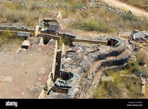 Trenches on a hill close to the syrian border on the Golan Heights in ...