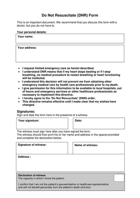 Free Printable Do-Not-Resuscitate (DNR) Order Form [PDF, Word]