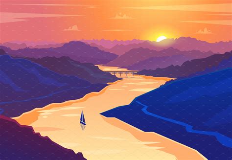 Sunset landscape. Vector | Illustrations ~ Creative Market