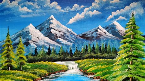 acrylic painting of snowing mountain || Nature scenery painting ...