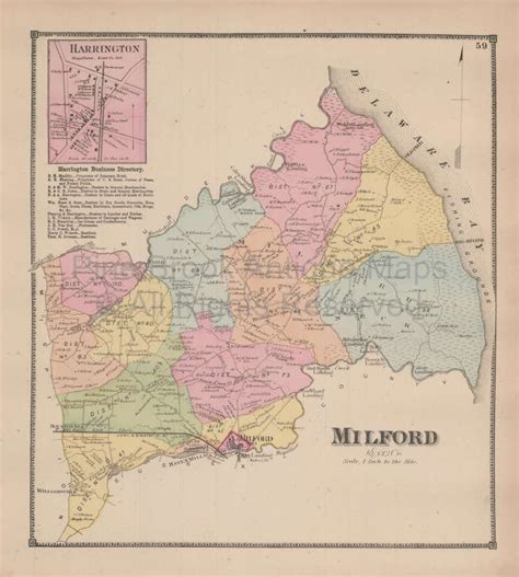 Town of Milford Delaware Antique Map Beers 1868 Original | Etsy