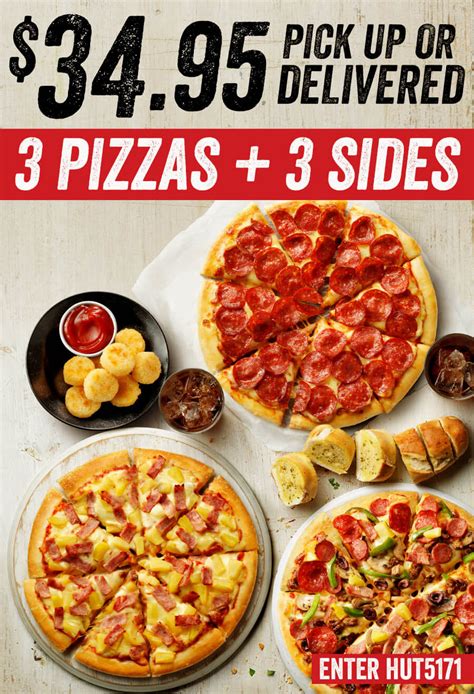 DEAL: Pizza Hut - 3 Large Pizzas + 3 Sides $34.95 Delivered, 2 Large ...