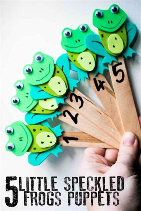 DIY Five Little Speckled Frogs Puppets with FREE Printable Rhyme Words