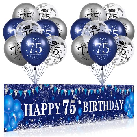 Buy Blue 75th Birthday Decorations for Men Women, Navy Blue Silver ...