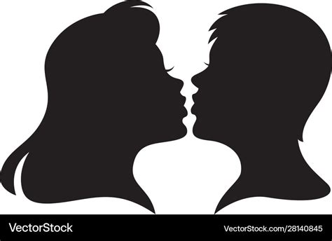 Graphic shadow head couple men and women kissing Vector Image